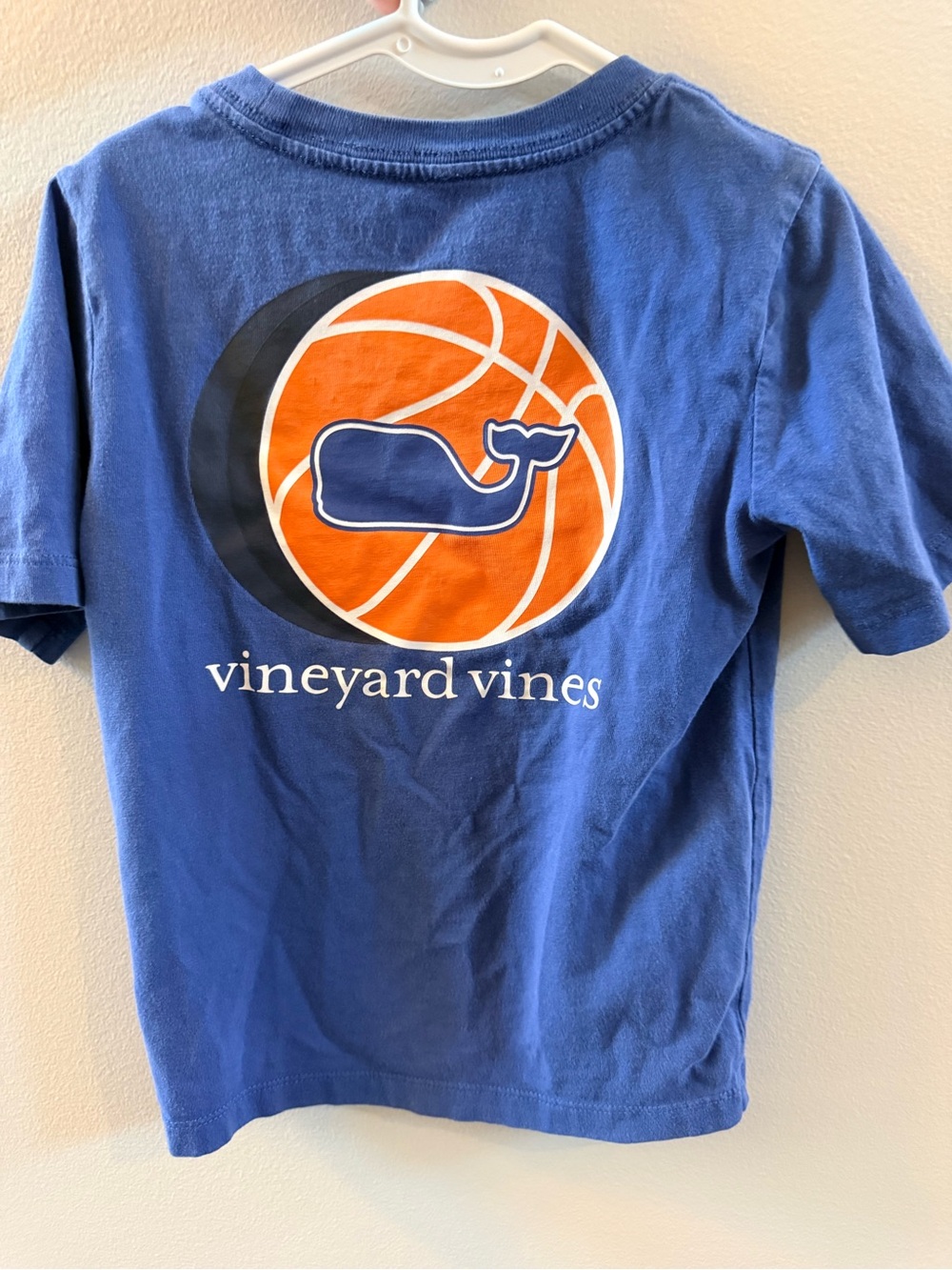 Vineyard Vines Blue Tee with Orange Basketball Whale Graphic 4T